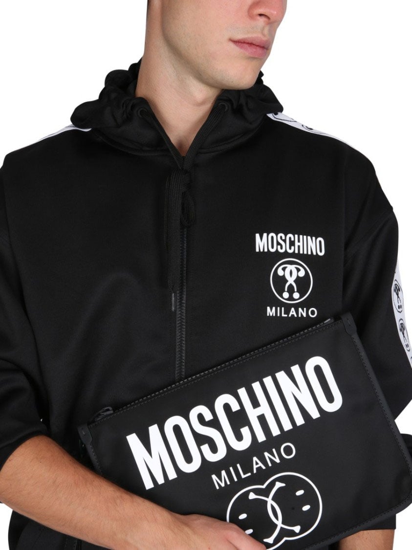 Moschino Full-Zip Black Sweatshirt With Logo Accents Zwart