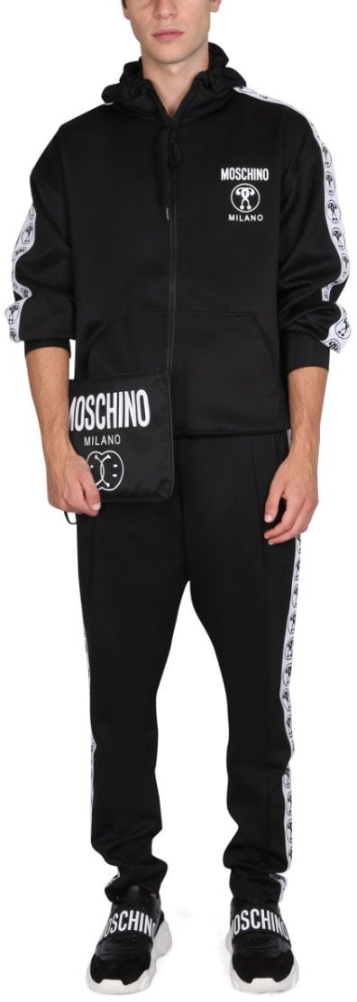 Moschino Full-Zip Black Sweatshirt With Logo Accents Zwart