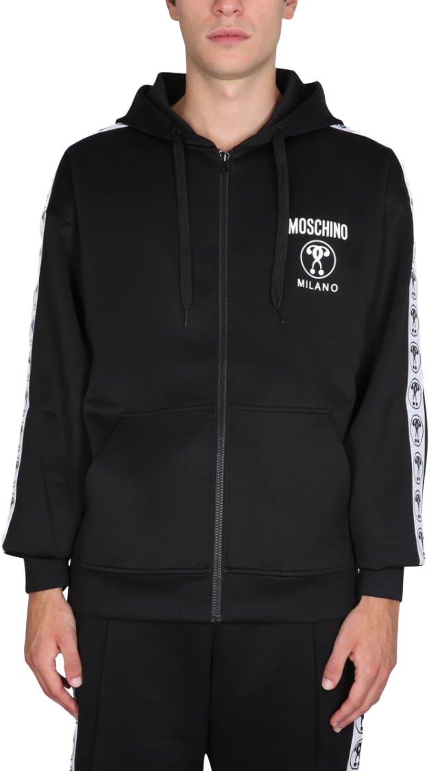 Moschino Full-Zip Black Sweatshirt With Logo Accents Zwart