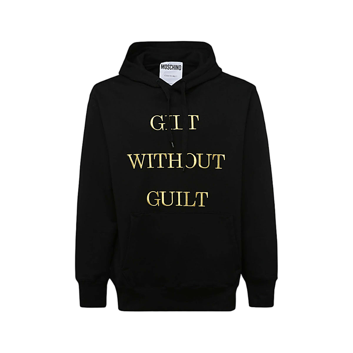 Moschino Embroidered Slogan Long-Sleeve Hoodie with Relaxed Fit Zwart
