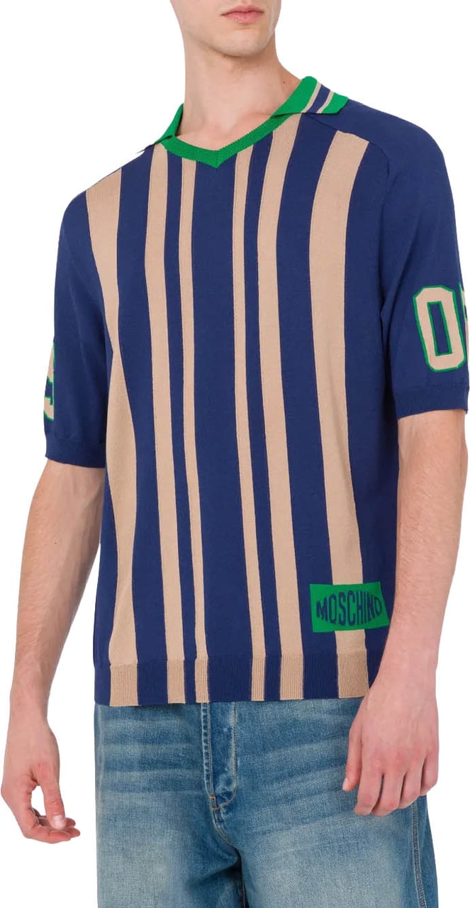 Moschino Short-Sleeve Knit Top With Bold Vertical Stripes Blauw