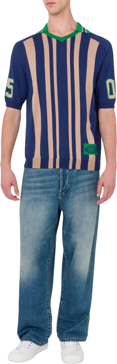 Moschino Short-Sleeve Knit Top With Bold Vertical Stripes Blauw