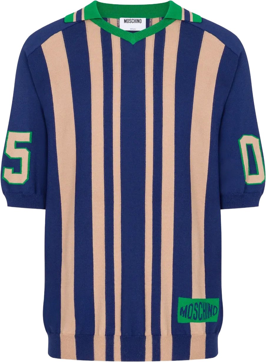 Moschino Short-Sleeve Knit Top With Bold Vertical Stripes Blauw