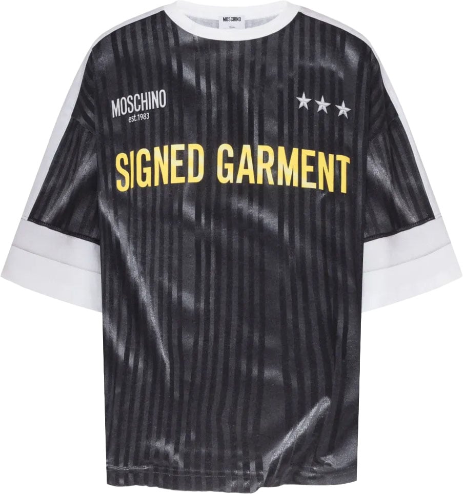 Moschino Loose-Fit T-Shirt With Vertical Stripes And Statement Print Zwart