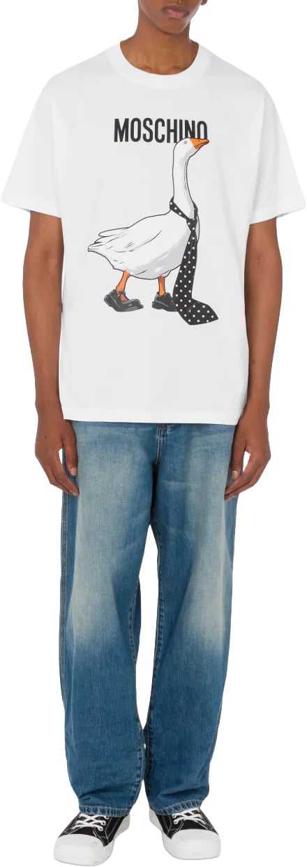 Moschino Graphic Goose Print T-Shirt With Classic Crew Neckline Wit