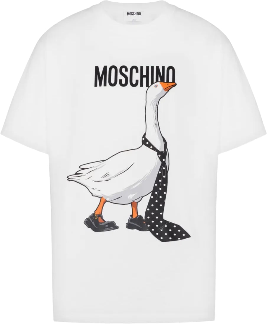 Moschino Graphic Goose Print T-Shirt With Classic Crew Neckline Wit