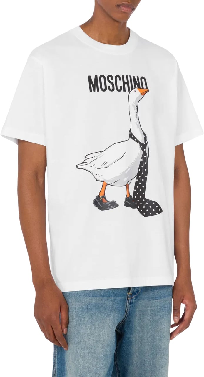 Moschino Graphic Goose Print T-Shirt With Classic Crew Neckline Wit