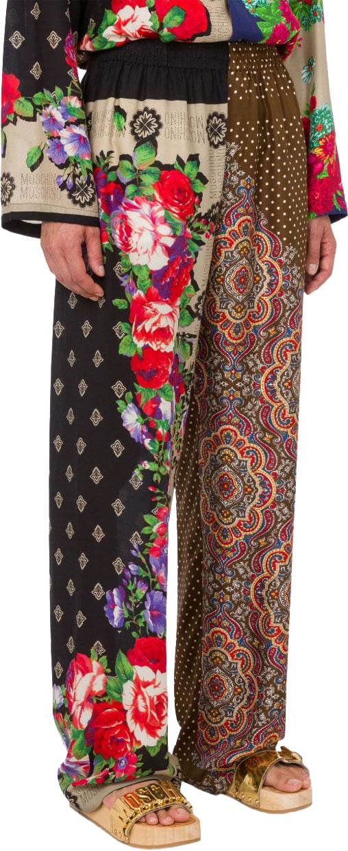 Moschino Wide-Leg Silk And Nylon Patchwork Trousers Bruin