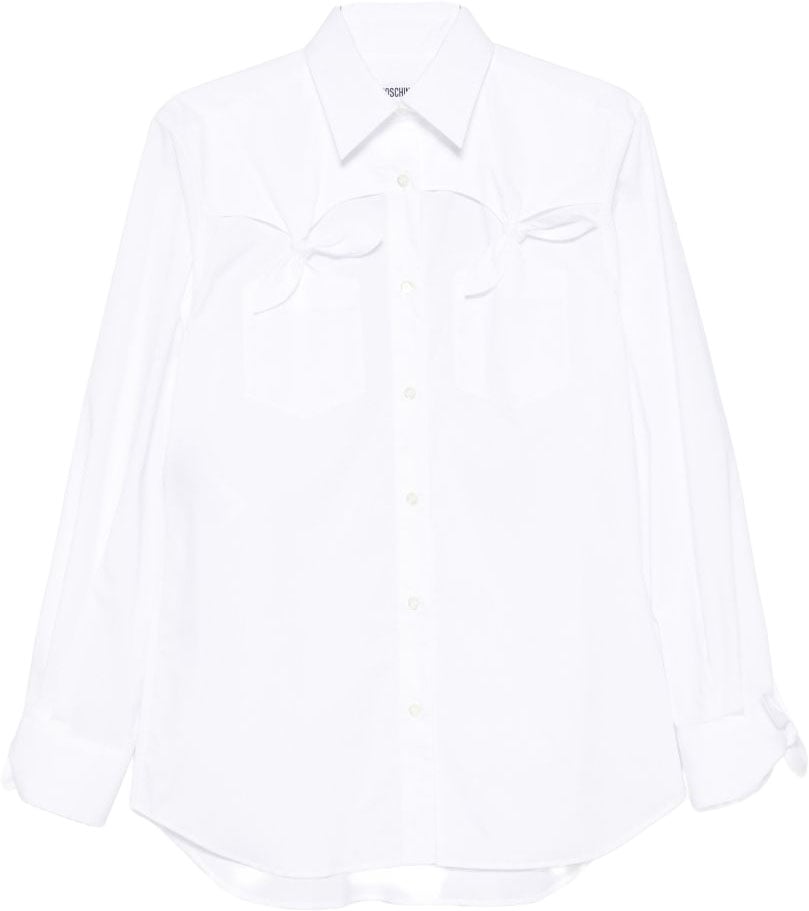 Moschino White Bow Detail Point Collar Top Wit