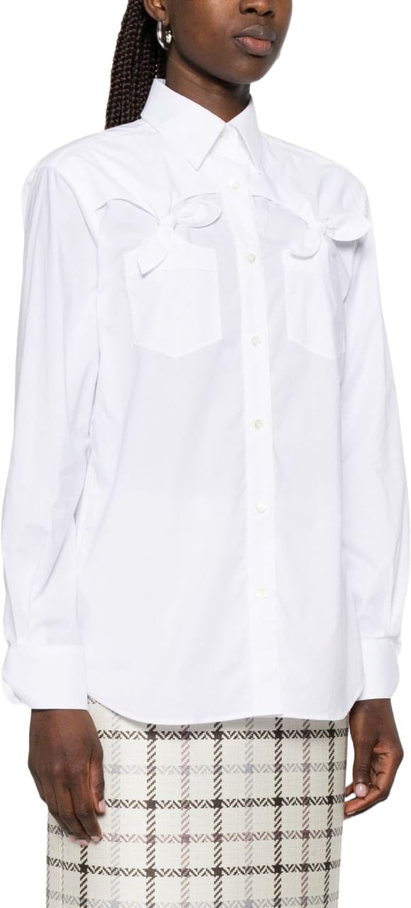 Moschino White Bow Detail Point Collar Top Wit