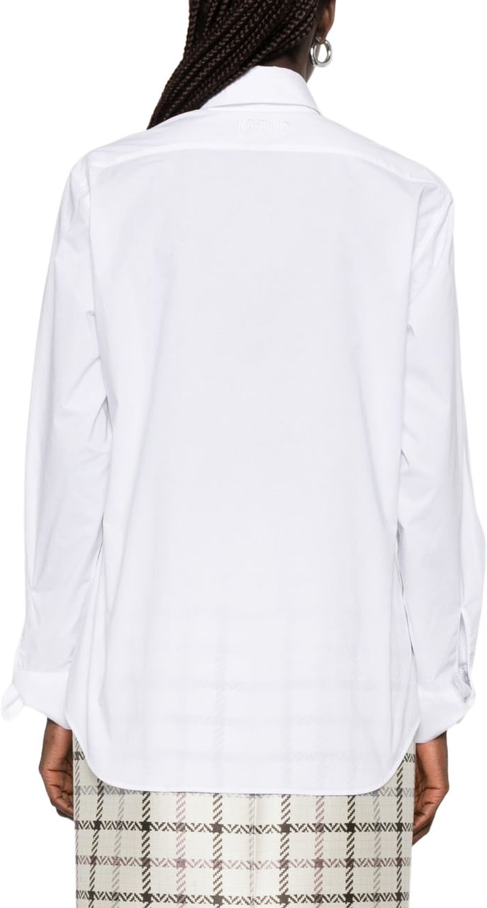Moschino White Bow Detail Point Collar Top Wit