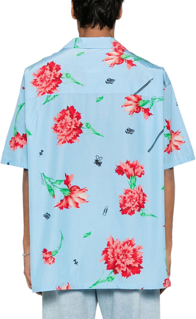 Moschino Splash Blue Floral Print Shirt Blauw