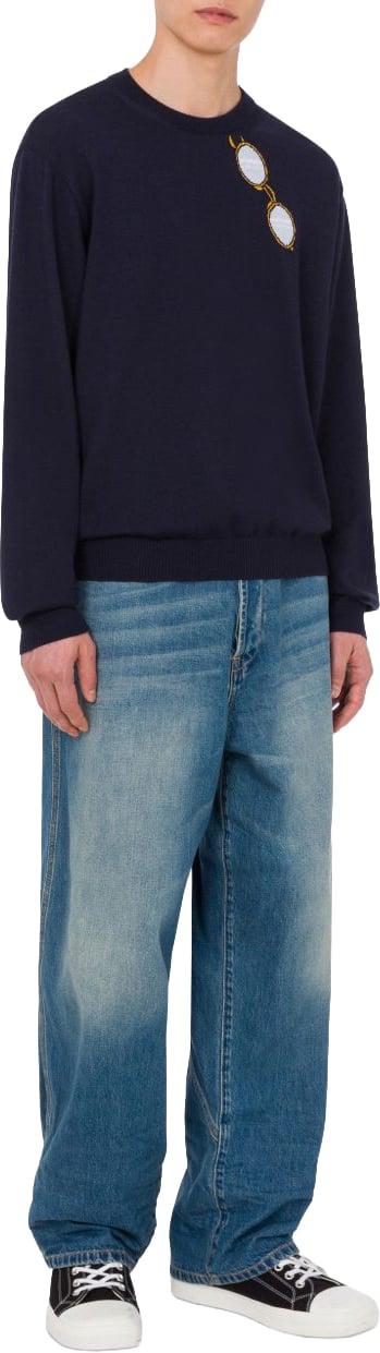 Moschino Navy Blue Silk-Nylon Sweater Zwart