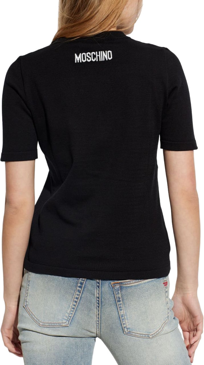 Moschino Goose Graphic Ribbed Knit Top Zwart