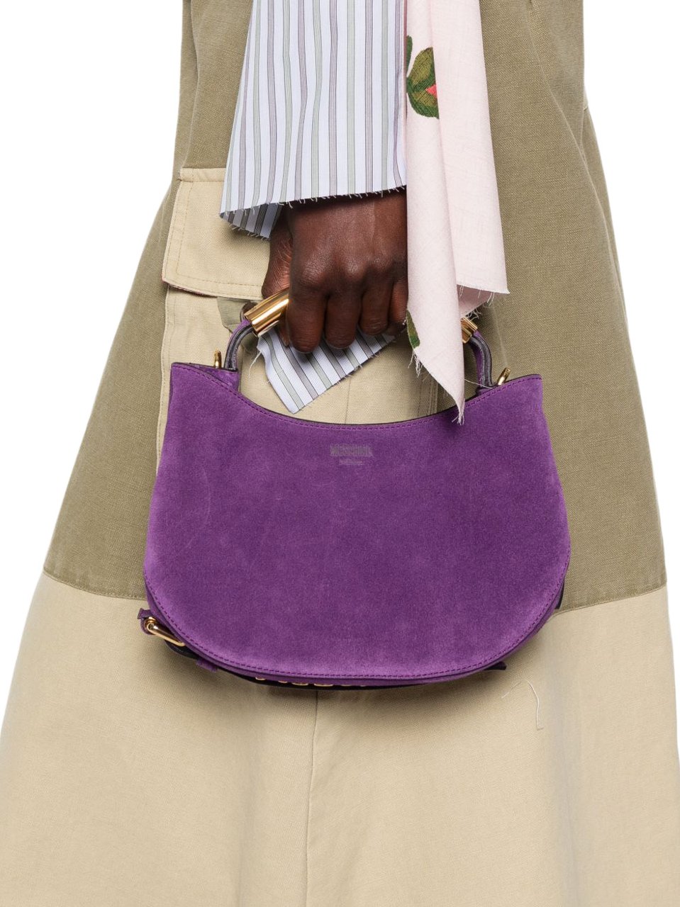 Moschino Violet Suede Curved Base Top Bag Paars