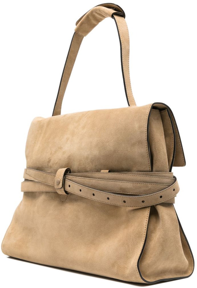 Moschino Beige Leather Suede Buckle Belt Bag Neutraal