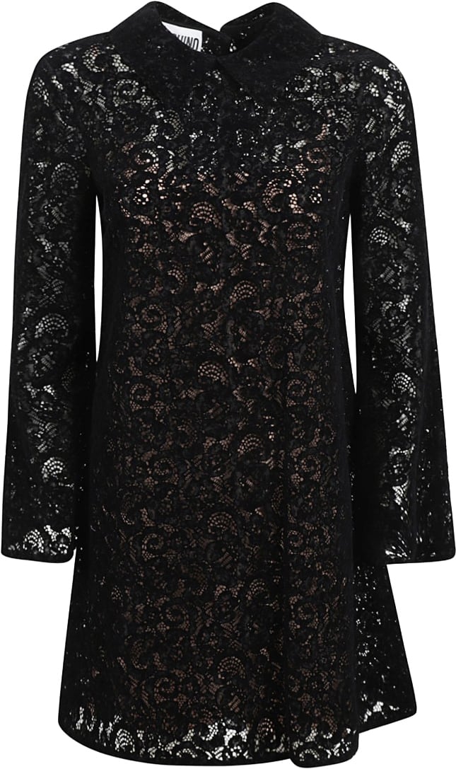 Moschino Lace Overlay Dress With Classic Collar Zwart