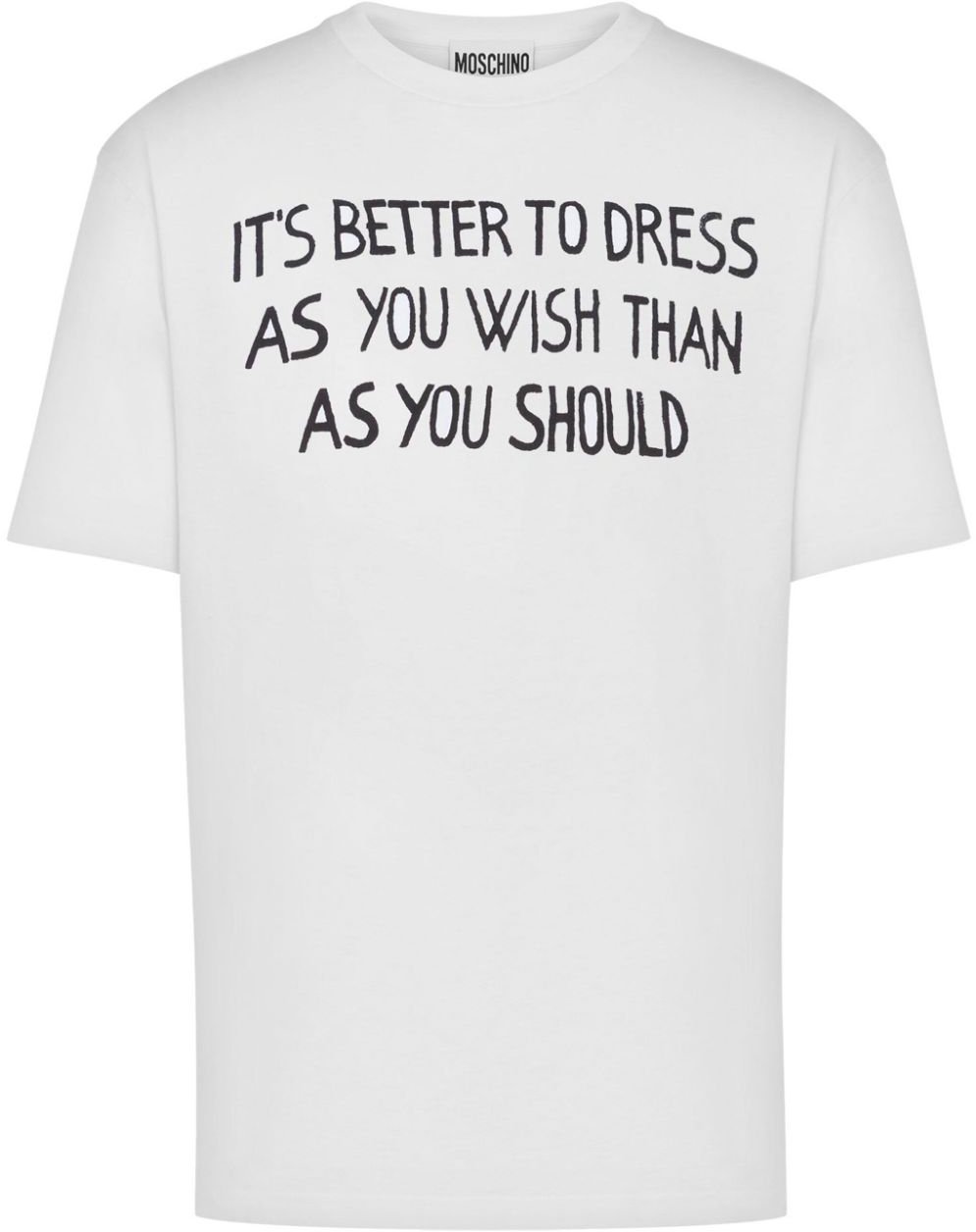 Moschino Slogan Print Cotton Jersey T-Shirt Wit