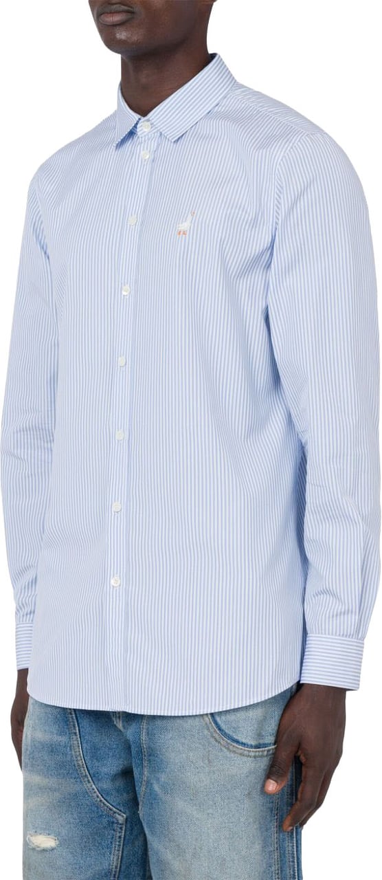 Moschino Light Blue Vertical Stripe Poplin Shirt Blauw