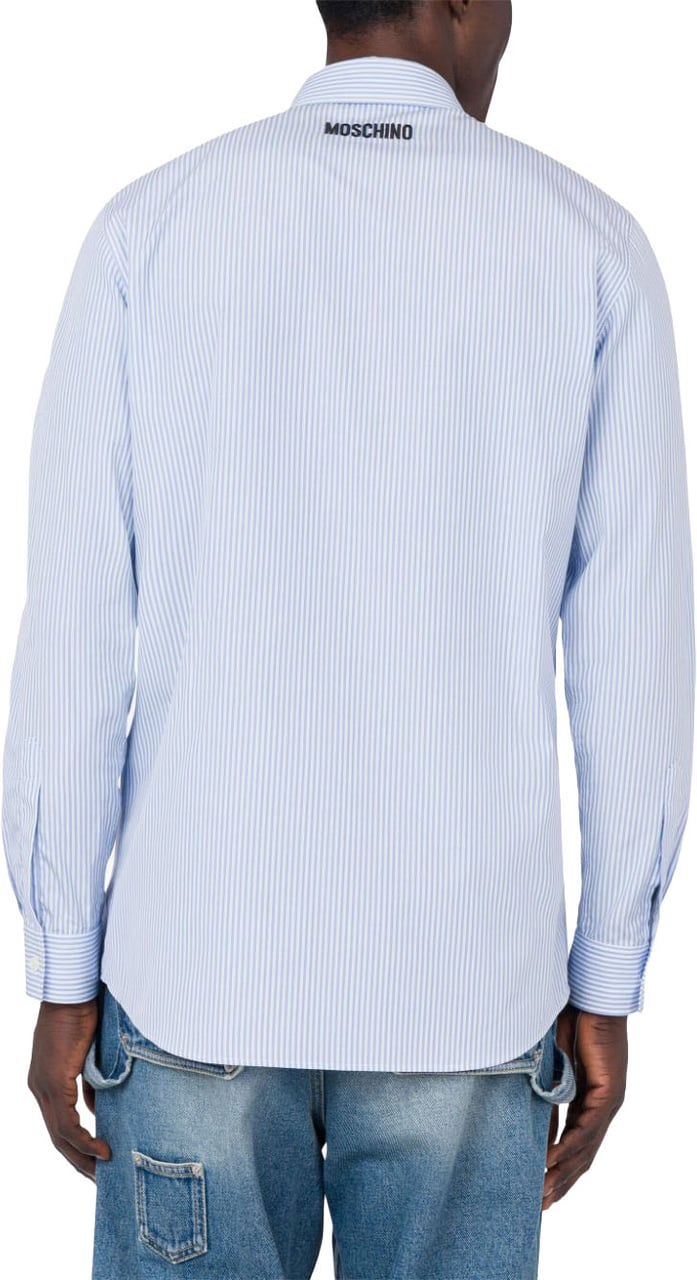 Moschino Light Blue Vertical Stripe Poplin Shirt Blauw