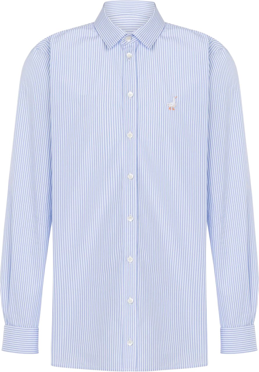 Moschino Light Blue Vertical Stripe Poplin Shirt Blauw