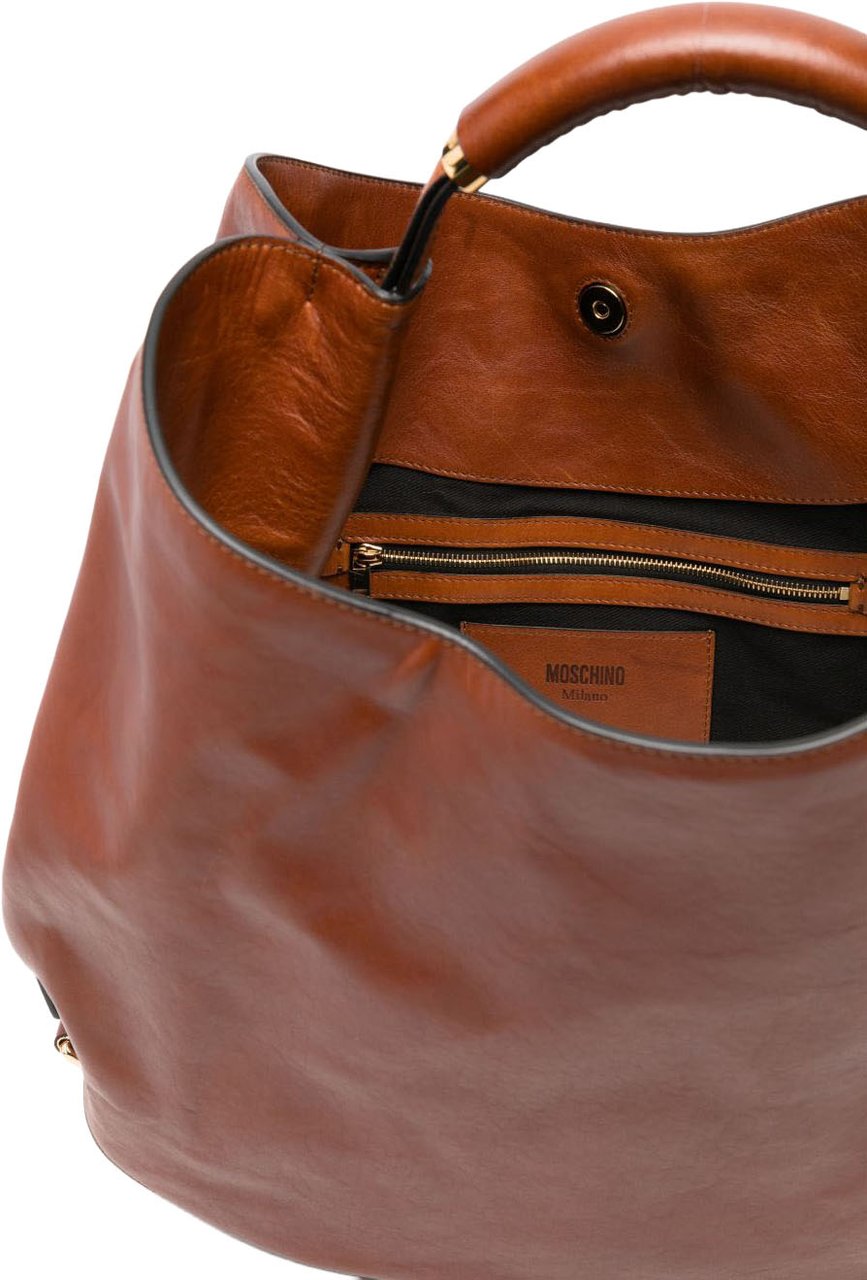 Moschino Soft-Structured Brown Leather Bag Bruin