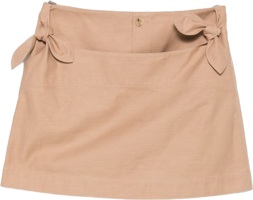 Moschino Beige Cotton Twill Bow Detail Skirt Neutraal