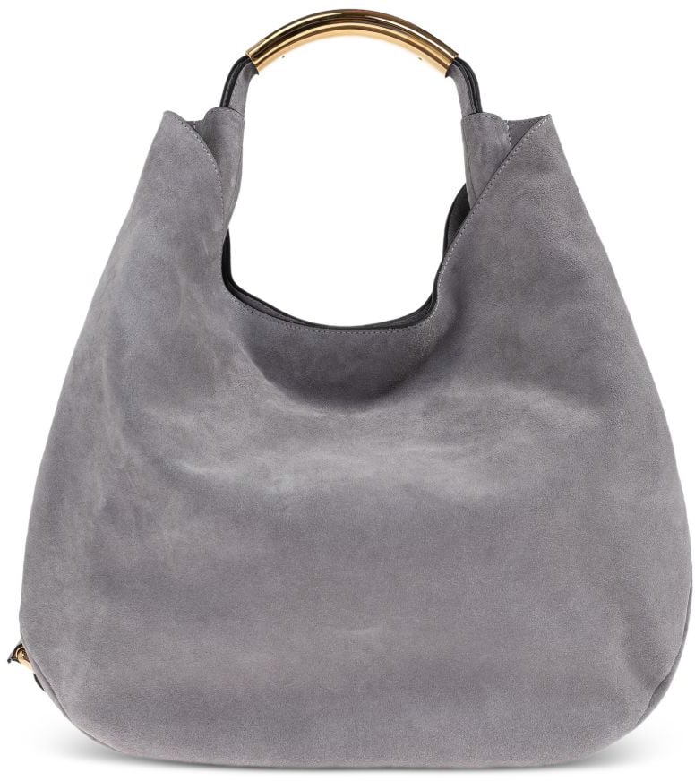 Moschino Curved Gold-tone Metal Handle Soft-Structured Bag Grijs
