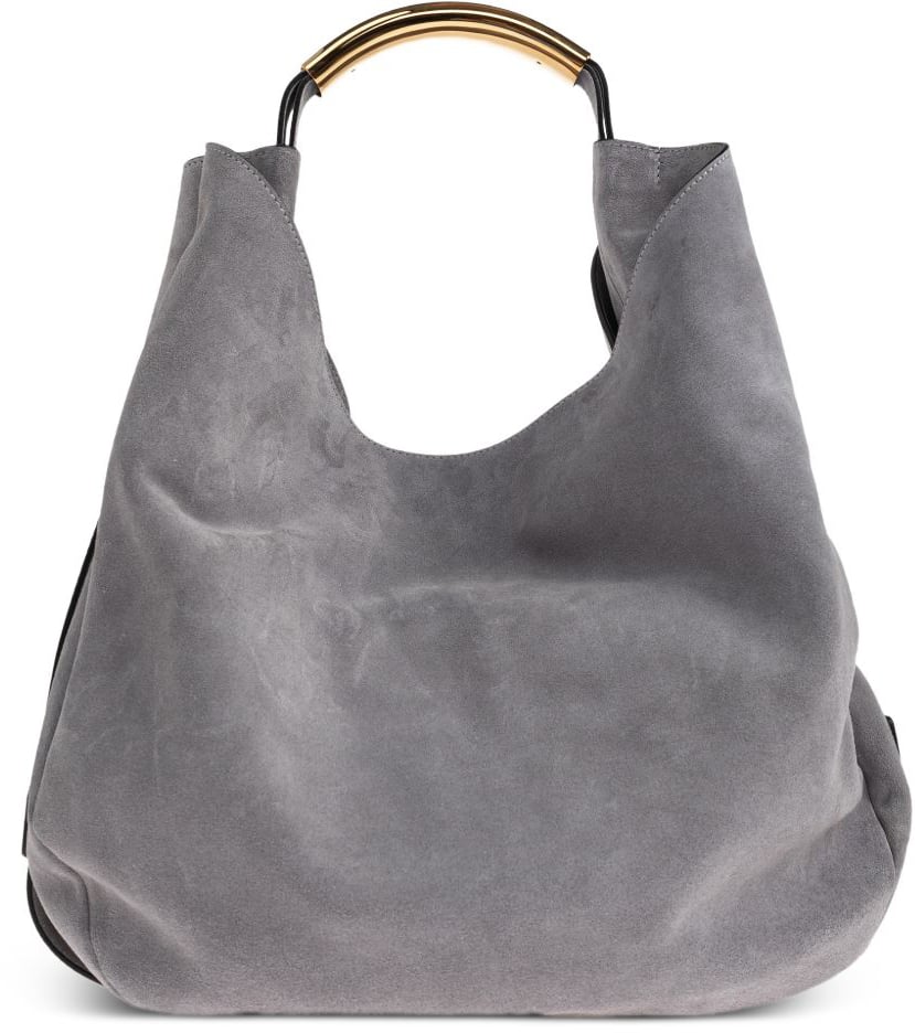Moschino Curved Gold-tone Metal Handle Soft-Structured Bag Grijs