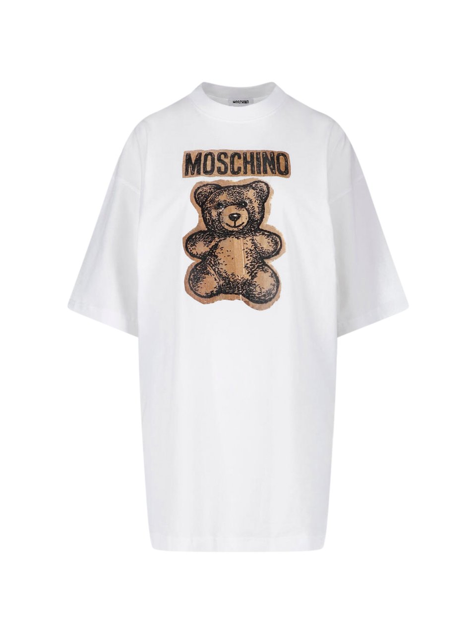 Moschino White Teddy Bear Logo Cotton Dress Wit