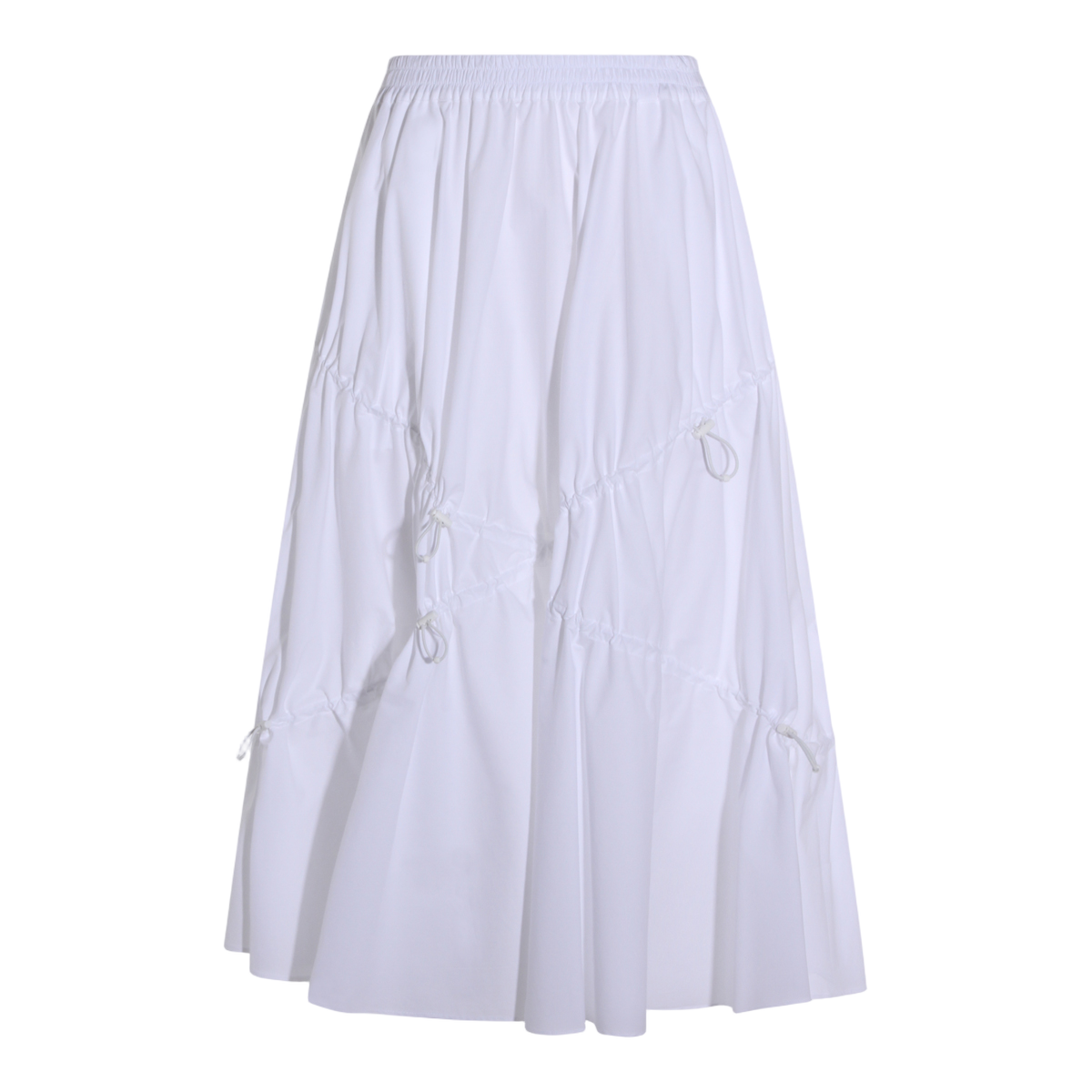 Moschino Flowing White Midi Skirt with Adjustable Drawstrings Wit