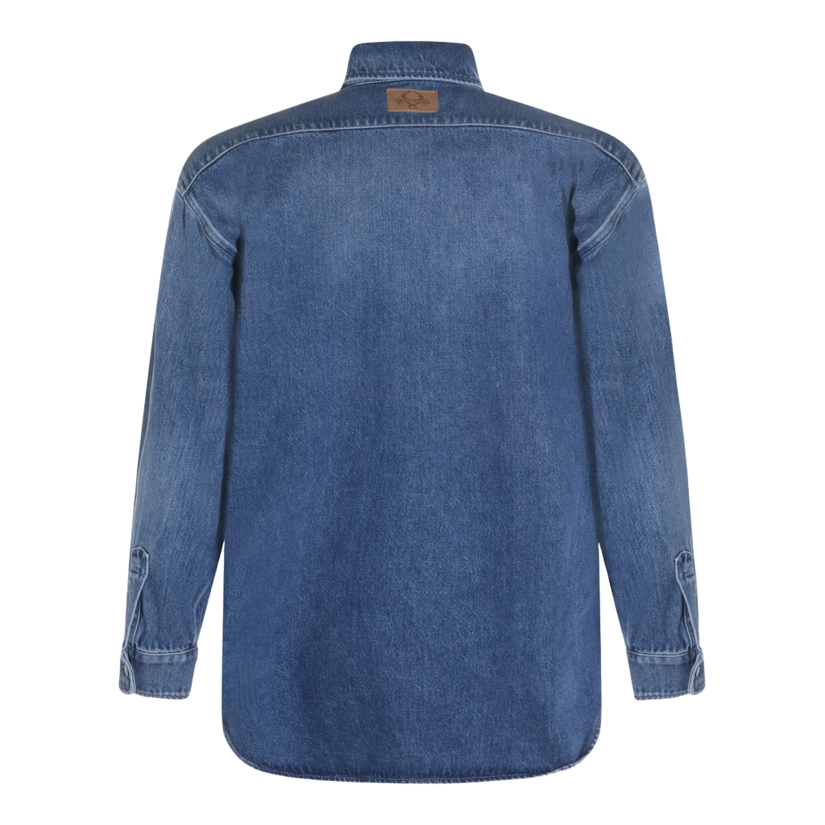 Moschino Frayed Heart-Patch Denim Shirt Blauw