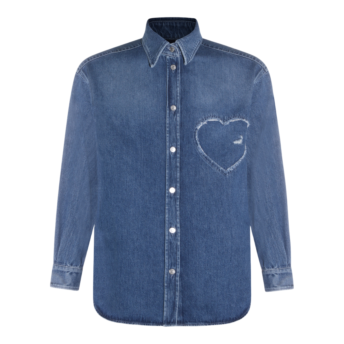 Moschino Frayed Heart-Patch Denim Shirt Blauw