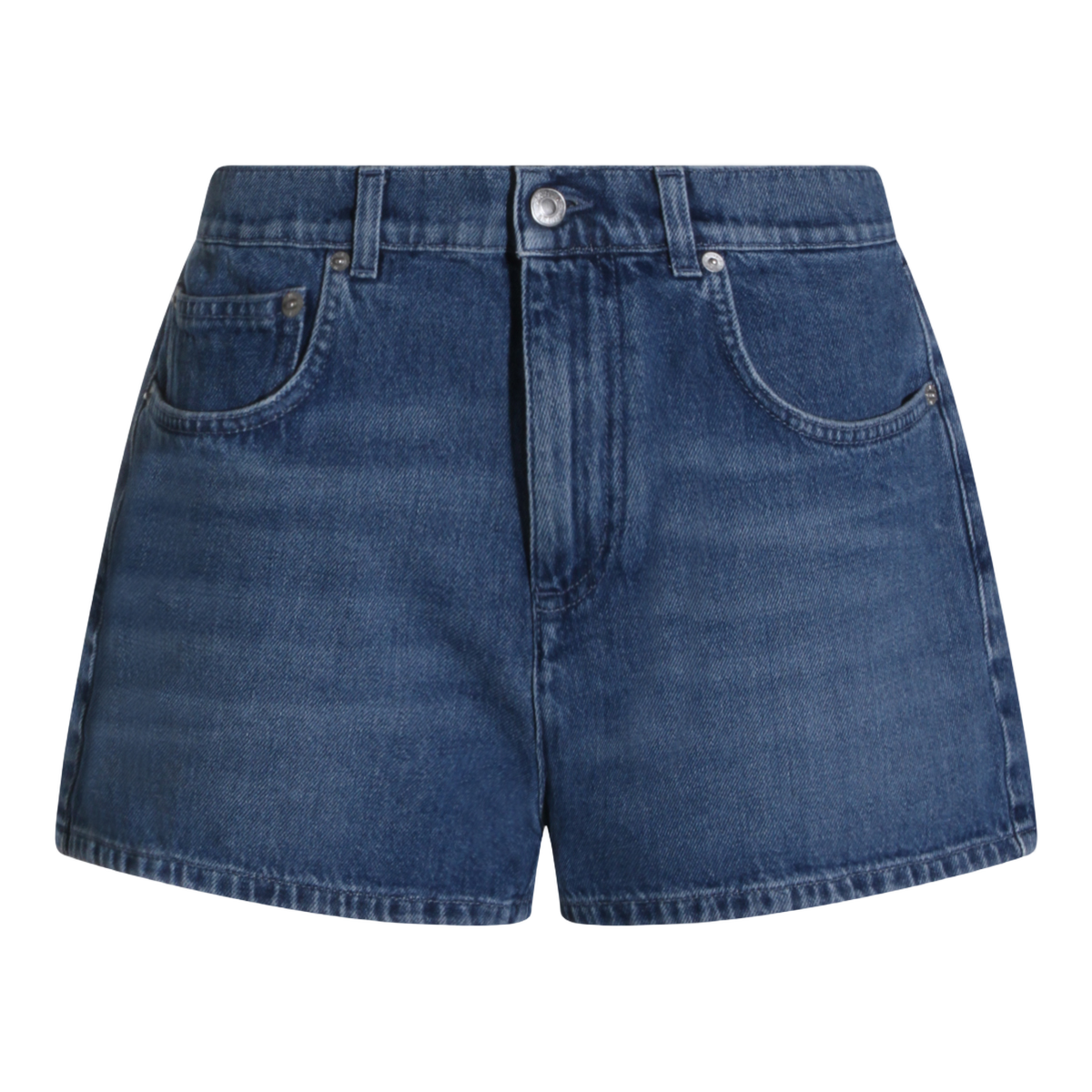 Moschino Denim Shorts with Frayed Heart-Shaped Patches Blauw