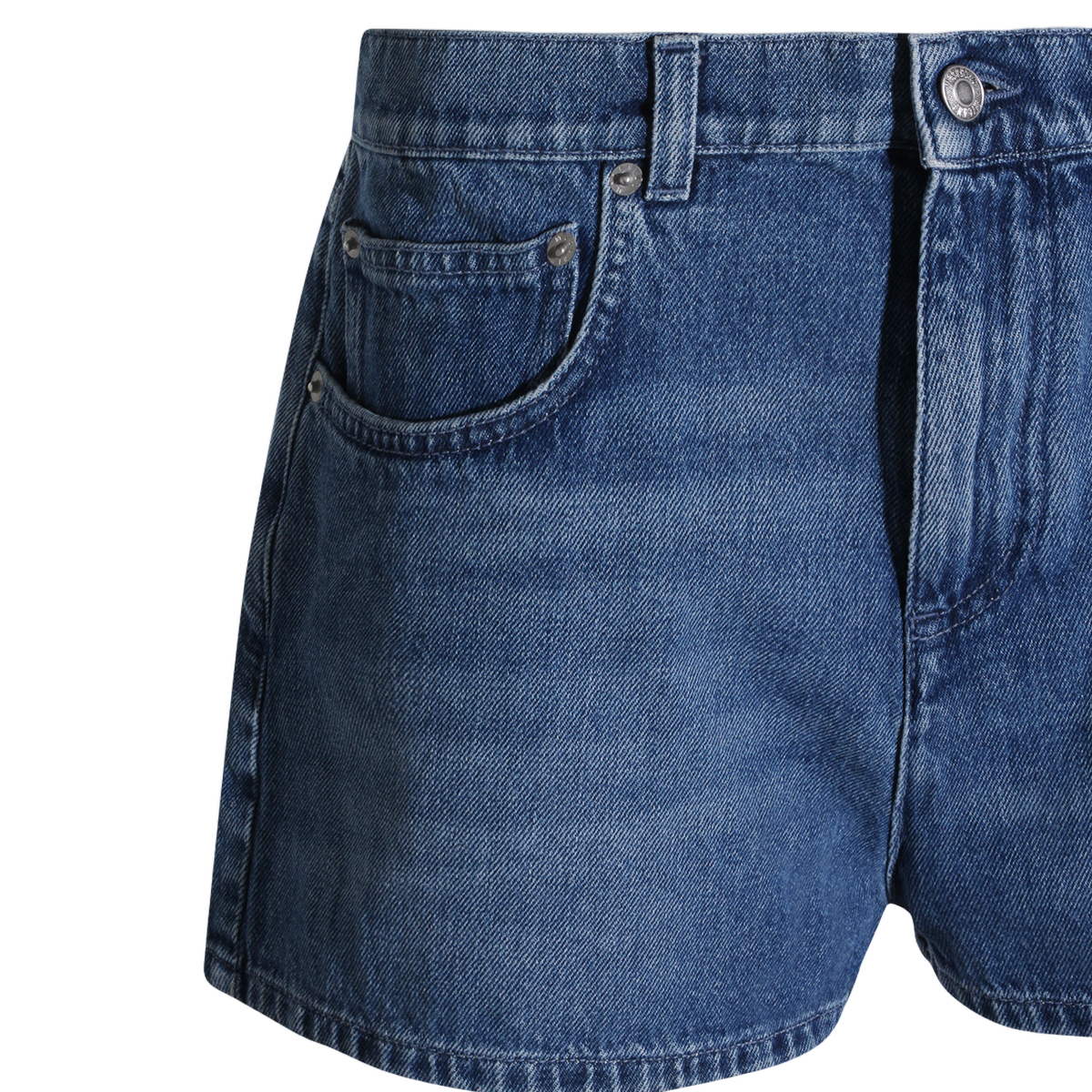 Moschino Denim Shorts with Frayed Heart-Shaped Patches Blauw