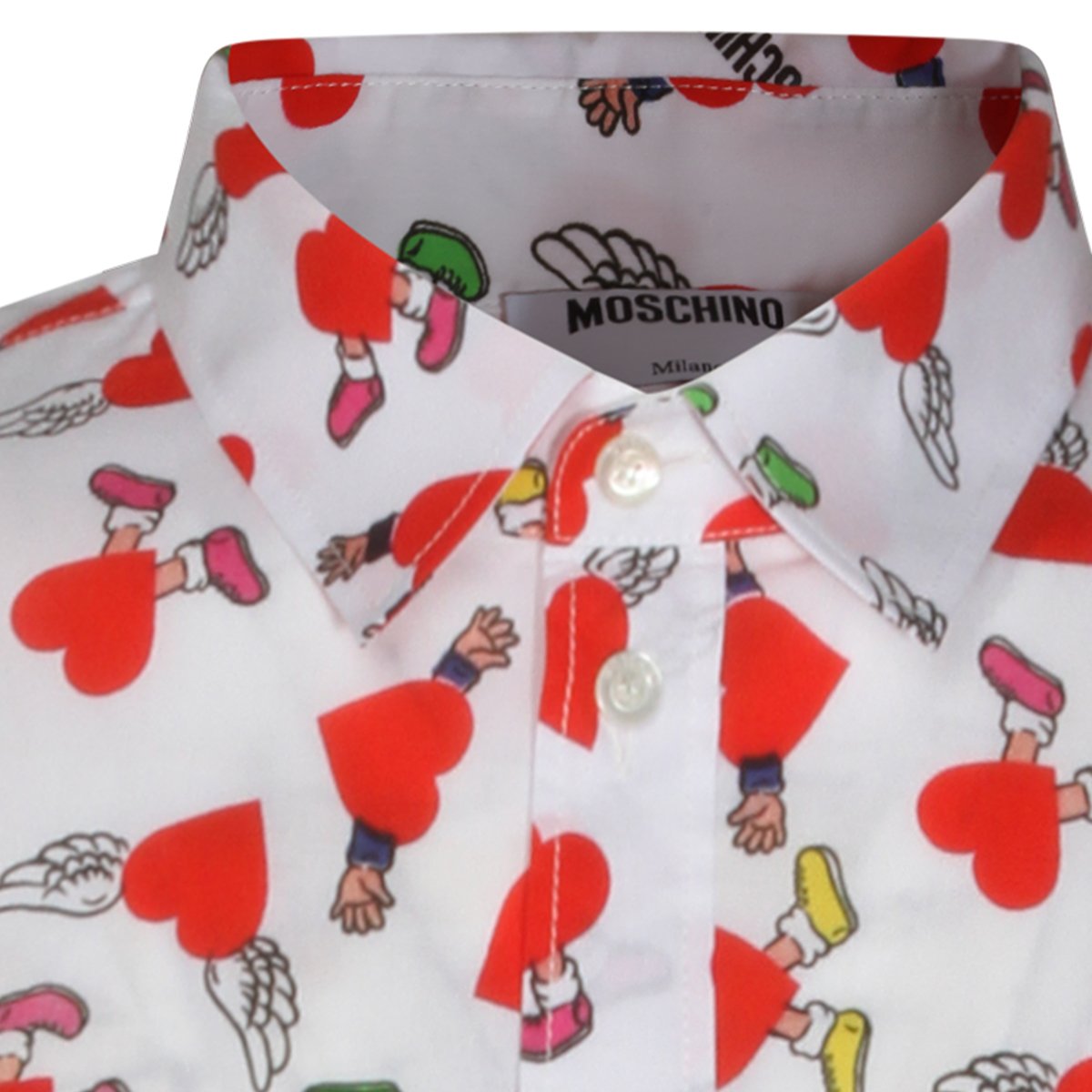 Moschino Long-Sleeve White Casual Shirt with Heart Motif Wit