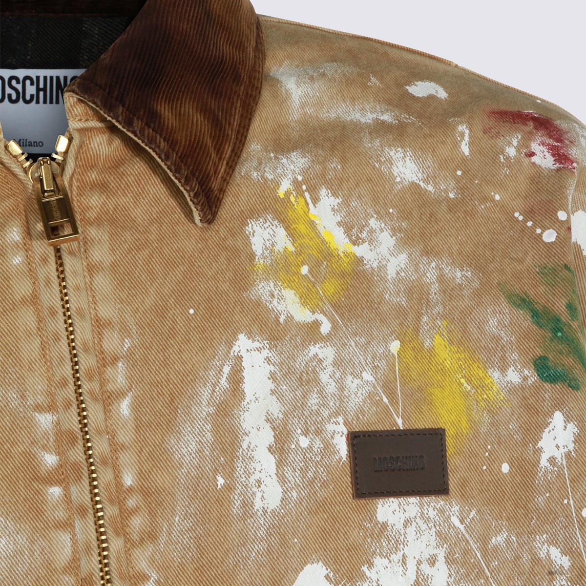 Moschino Artistic Light Brown Jacket with Contrasting Corduroy Collar Bruin