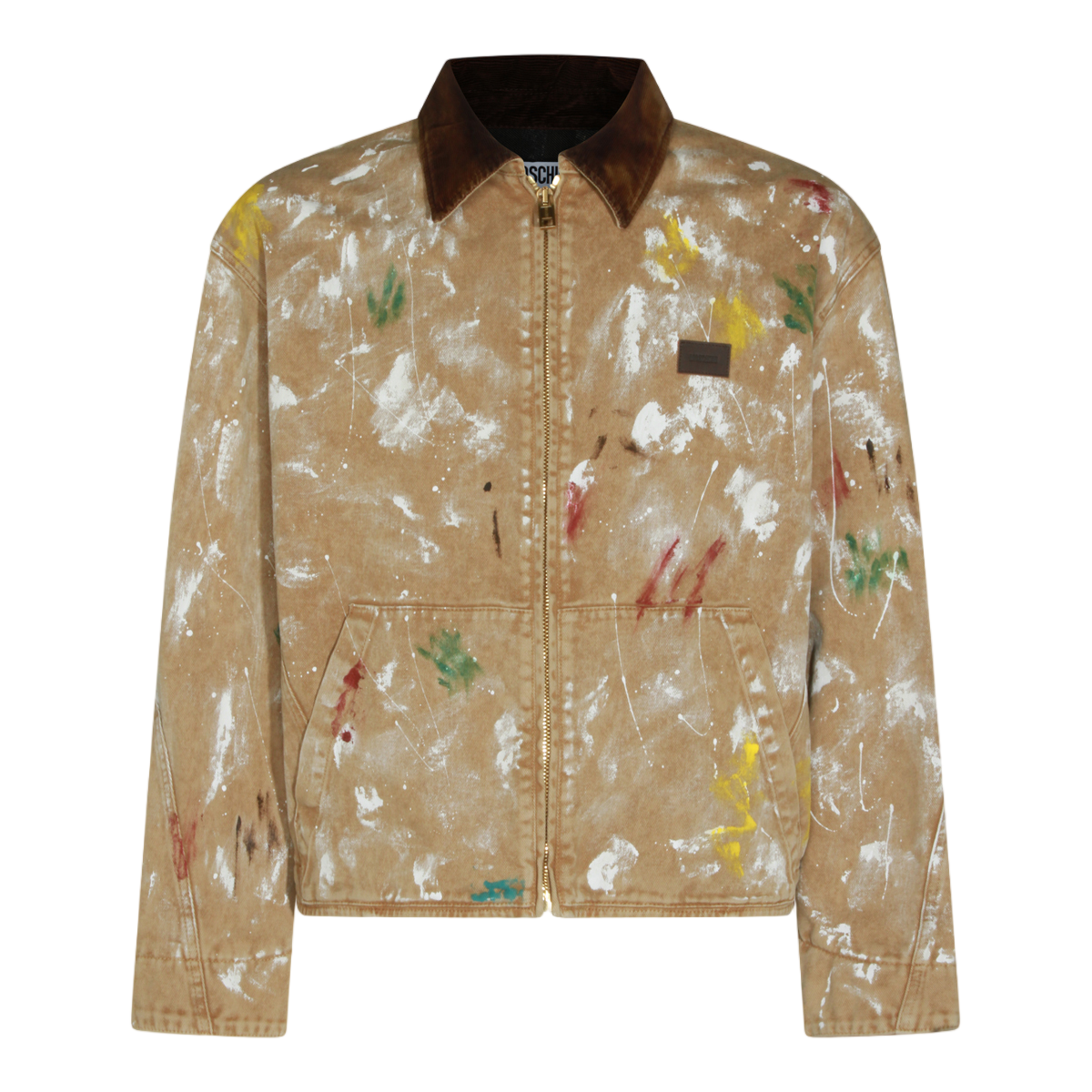 Moschino Artistic Light Brown Jacket with Contrasting Corduroy Collar Bruin