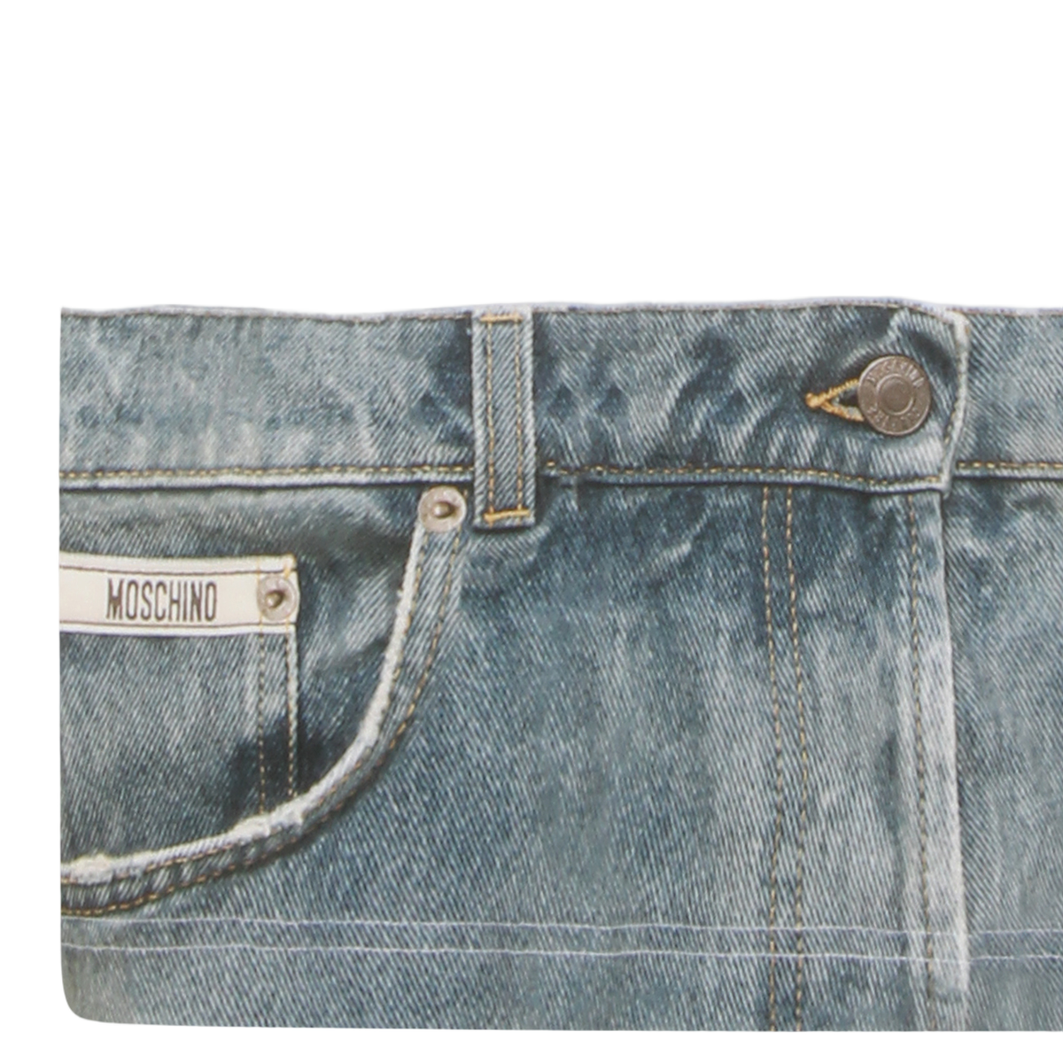 Moschino Short-Sleeve T-Shirt with Denim Print Hem Wit