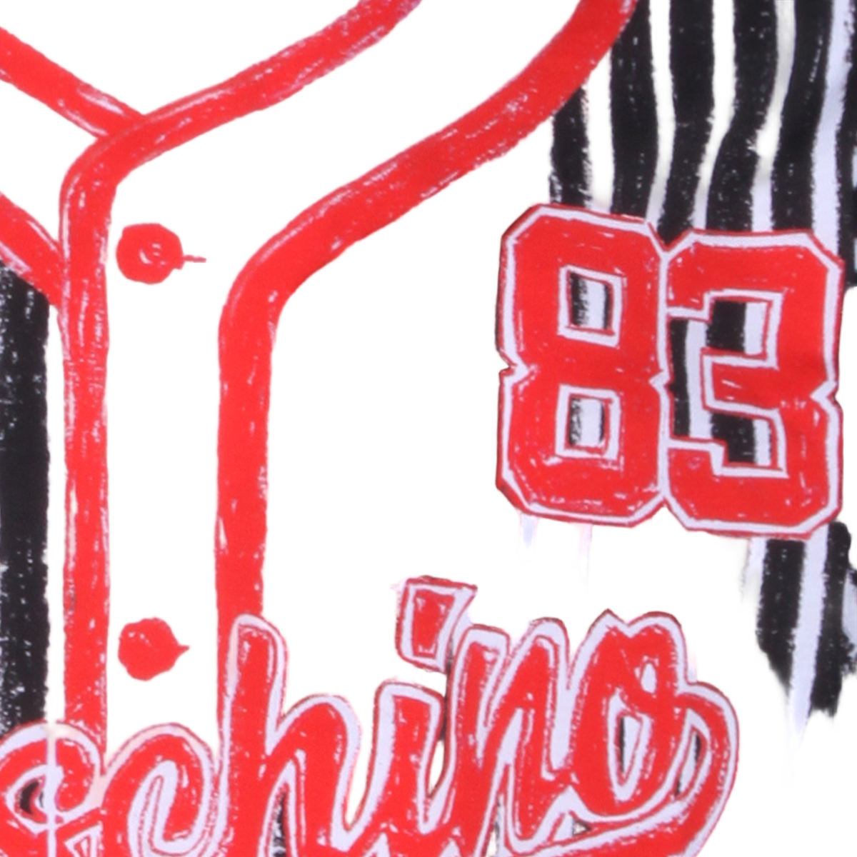 Moschino Short-Sleeve Black And White Vertical Stripe T-Shirt With Bold Red Accents Divers