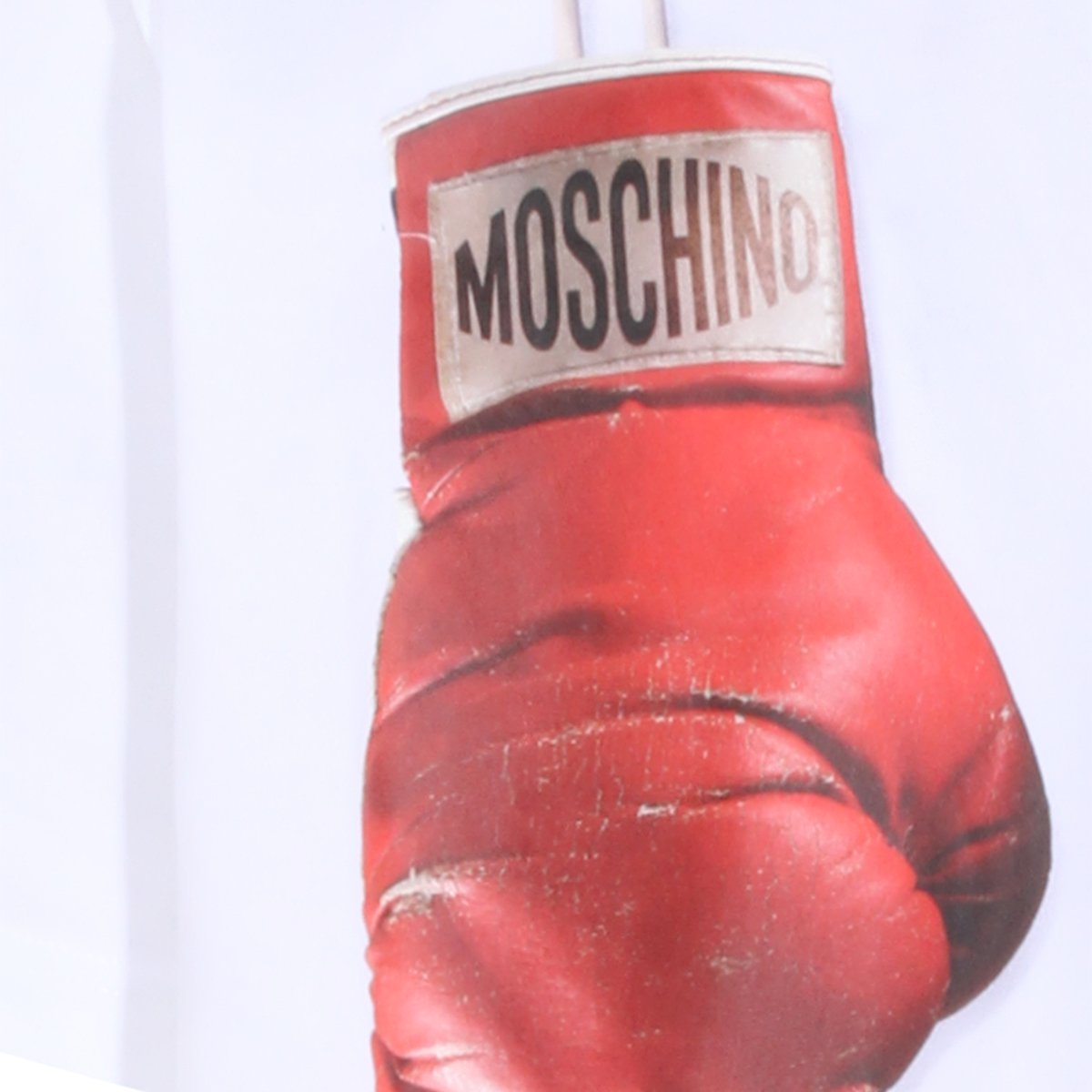 Moschino White Cotton T-Shirt with Boxing Gloves Print Zilver