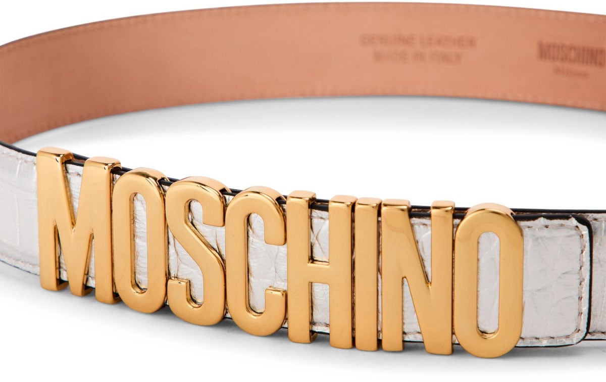 Moschino Logo Lettering Buckle Belt Zilver