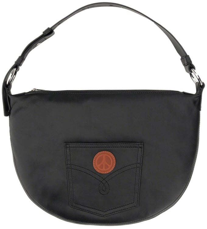 Moschino Rounded Black Nylon Shoulder Bag Zwart
