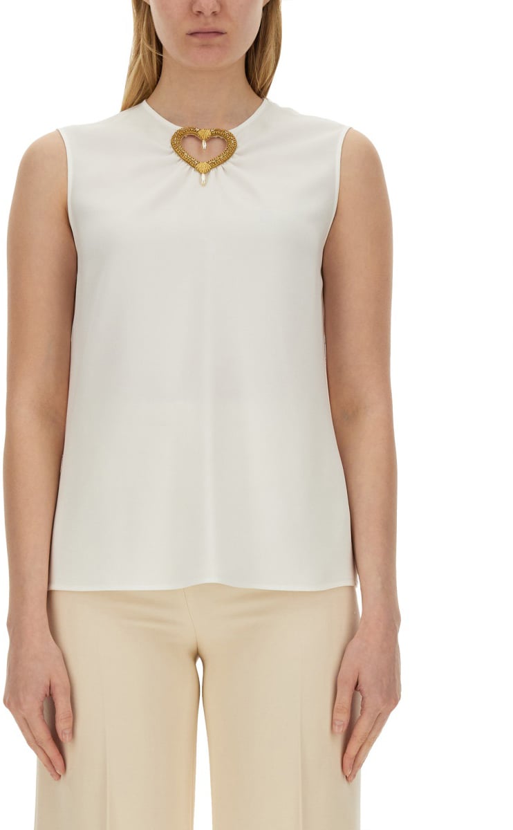 Moschino BLOUSE WITH HEART APPLIQUE Wit
