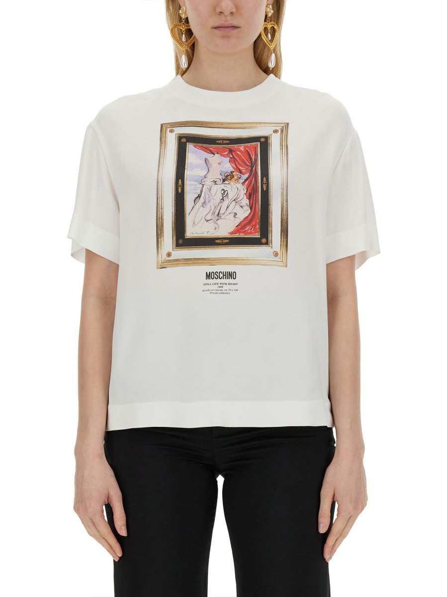 Moschino ENVER SATIN BLOUSE STILL LIFE WITH HEART Wit