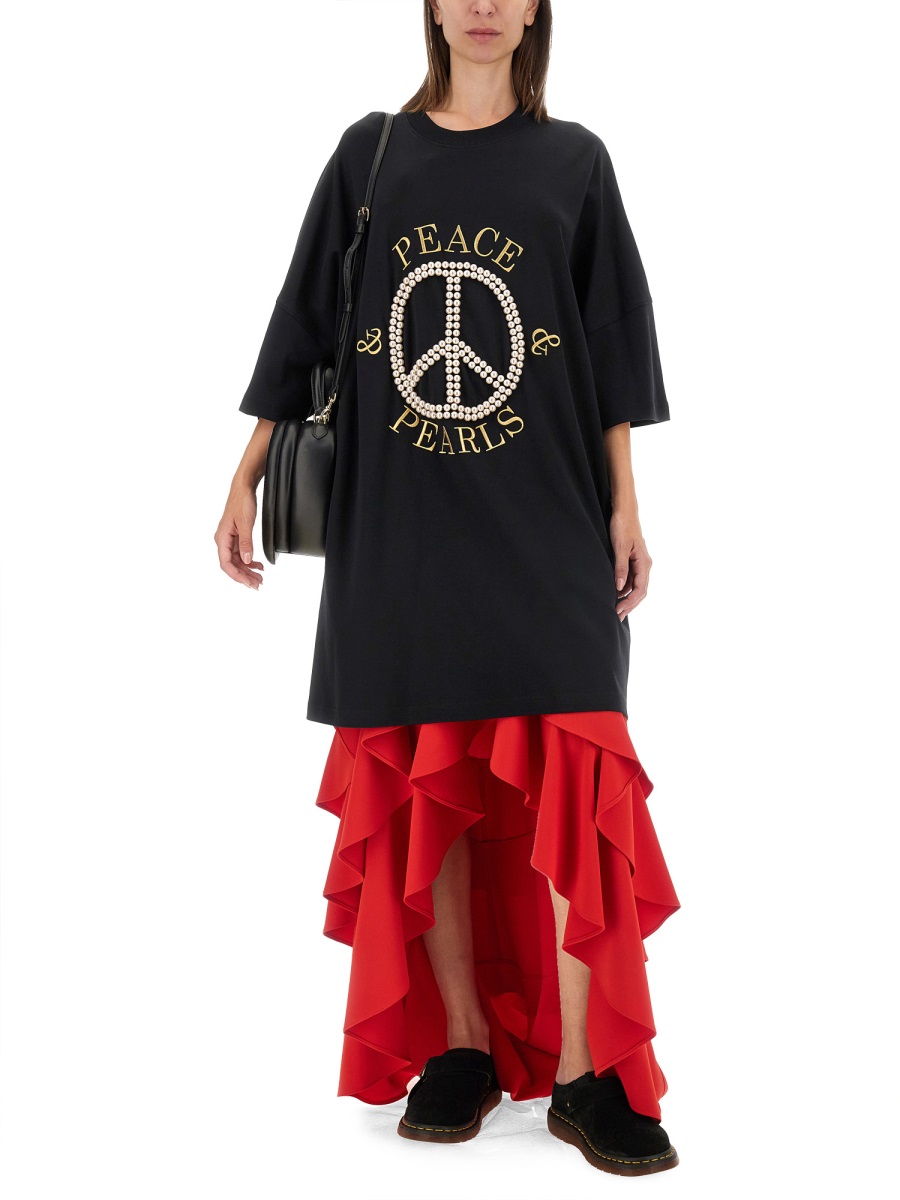 Moschino PEACE & PEARLS COTTON INTERLOCK DRESS Zwart
