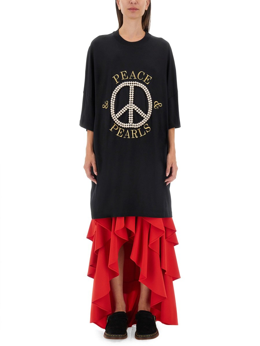 Moschino PEACE & PEARLS COTTON INTERLOCK DRESS Zwart