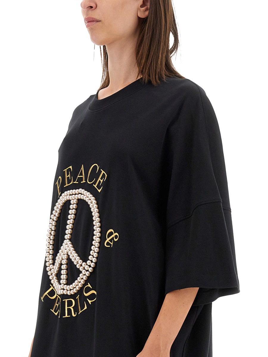 Moschino PEACE & PEARLS COTTON INTERLOCK DRESS Zwart
