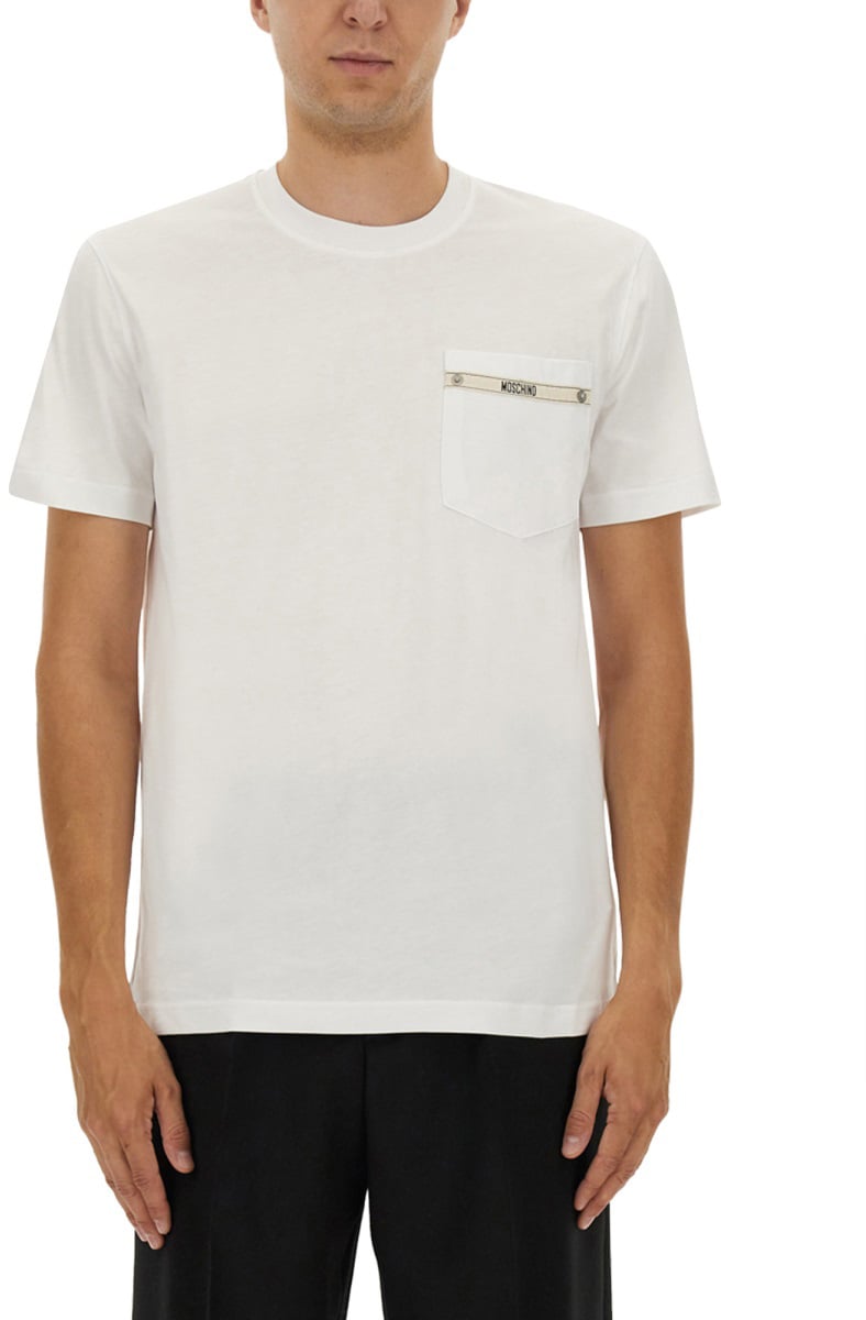 Moschino T-SHIRT WITH LOGO RIBBON Wit