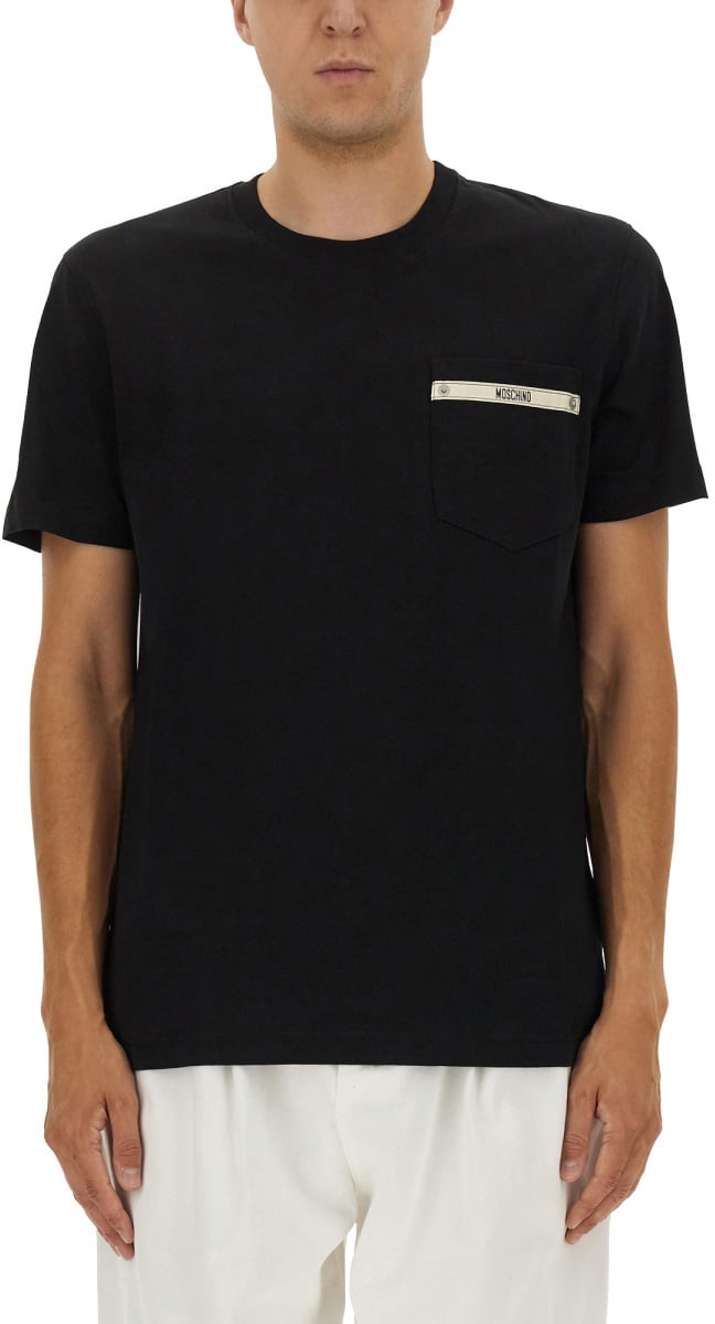 Moschino T-SHIRT WITH LOGO RIBBON Zwart